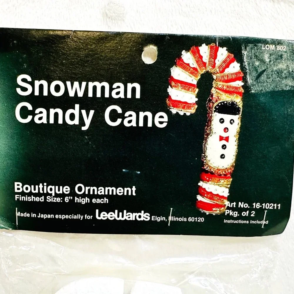 LeeWards SNOWMAN CANDY CANE Sequin/Bead Ornament Vtg. Kit - Rare/NOS - Japan - Picture 2 of 5